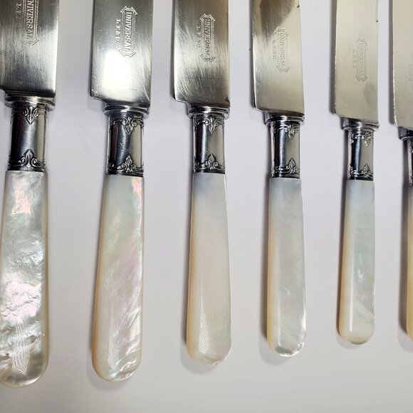 Antique Mother-of-Pearl Knife Set – Sterling Ferrule & Silver-Plated Blade - Picture 10 of 13